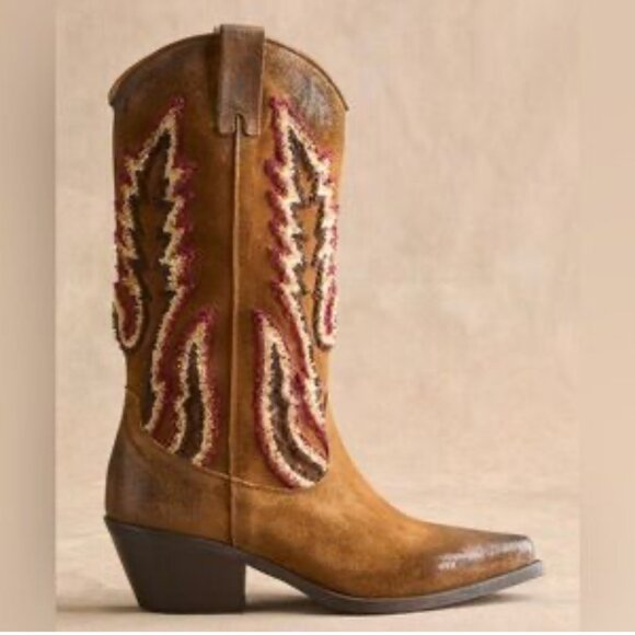 NEW SUNDANCE italian genuine suede fringe cowboy boots 39 9 - Picture 1 of 3